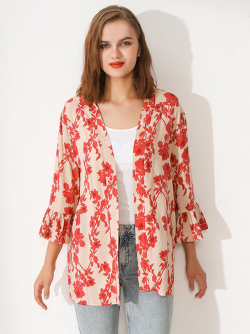 Beige Flora Duster - Shopmossrose